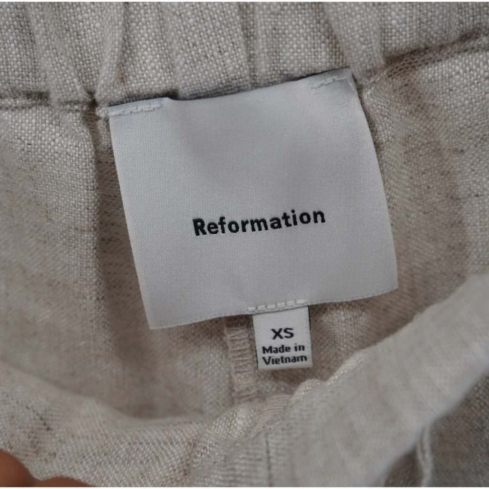 Reformation Olina Linen Pants Oatmeal Beige Drawstring Straight Leg XS